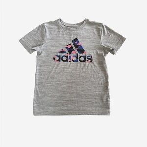 adidas Heather Gray Tee with Pink & Blue Logo